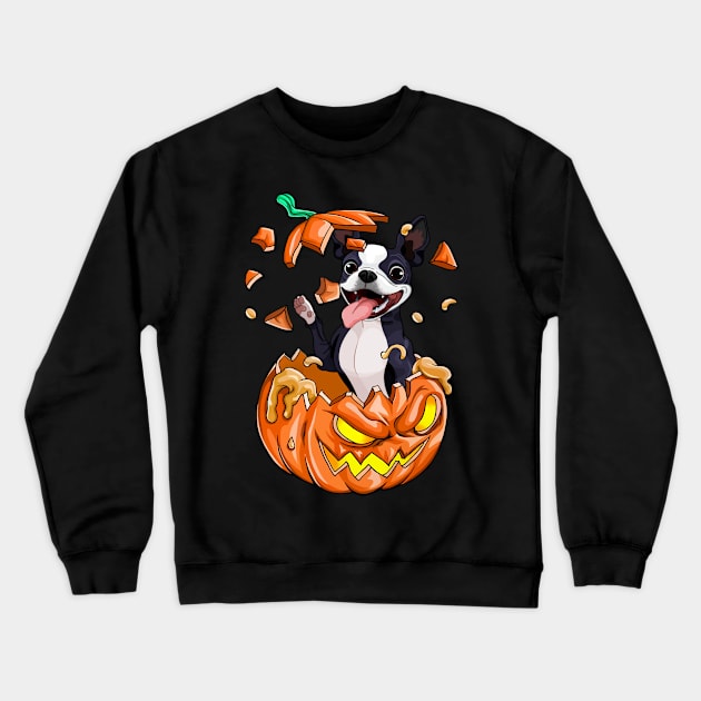 Boston Terrier In The Pumpkin tshirt halloween costume funny gift t-shirt Crewneck Sweatshirt by American Woman